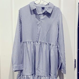 Blue pinstripe shirt dress